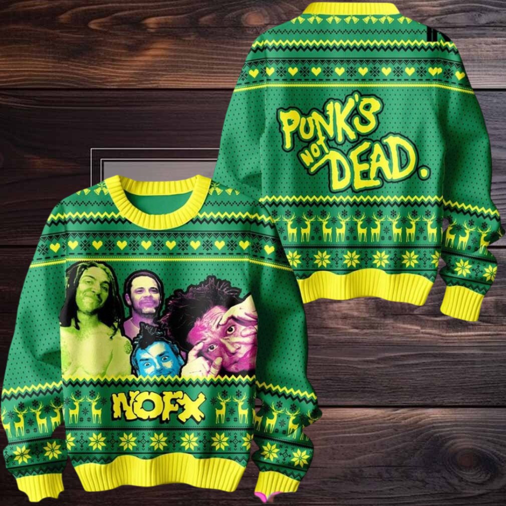 NOFX Punks Is Not Dead Holiday 2025 Knitted Green Ugly Christmas Sweater NOFX Punks Is Not Dead Holiday 2025 Knitted Green Ugly Christmas Sweater