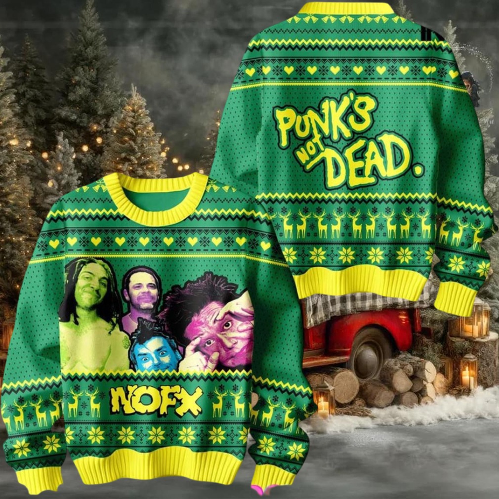 NOFX Punks Is Not Dead Holiday 2025 Knitted Green Ugly Christmas Sweater NOFX Punks Is Not Dead Holiday 2025 Knitted Green Ugly Christmas Sweater