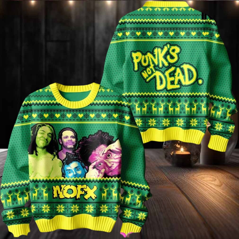 NOFX Punks Is Not Dead Holiday 2025 Knitted Green Ugly Christmas Sweater NOFX Punks Is Not Dead Holiday 2025 Knitted Green Ugly Christmas Sweater