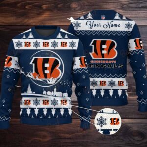 Navy Cincinnati Bengals NFL Ugly Christmas Sweater Name Customized