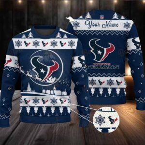 Navy Houston Texans NFL Ugly Christmas Sweater Name Customized