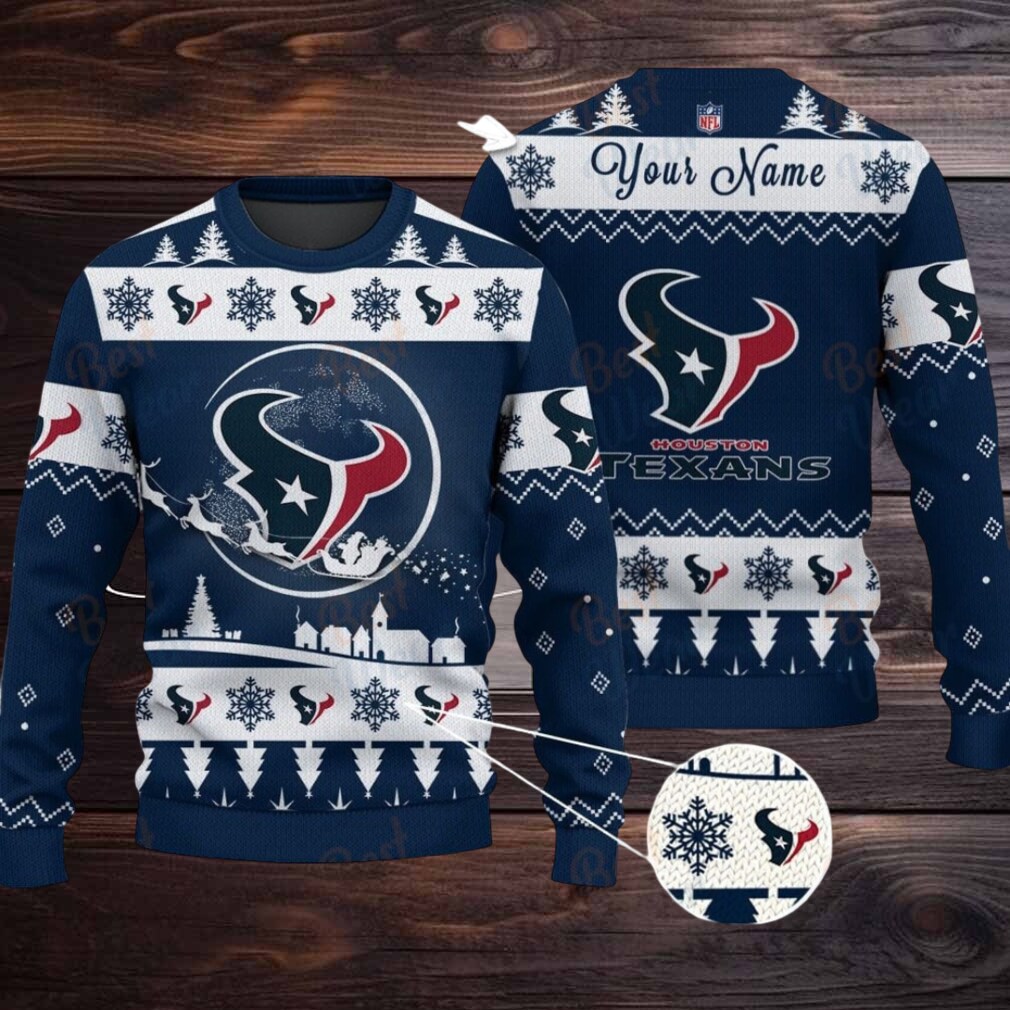 Navy Houston Texans NFL Ugly Christmas Sweater Name Customized