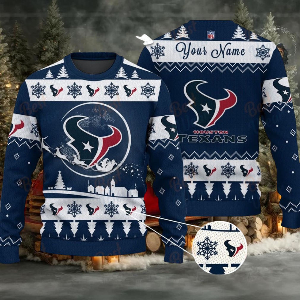 Navy Houston Texans NFL Ugly Christmas Sweater Name Customized Navy Houston Texans NFL Ugly Christmas Sweater Name Customized