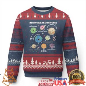 Neurodiverse Universe Ugly Christmas Sweater Autism Awareness ASD ADHD Neurodiversity Sped Teacher