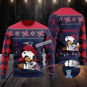 New England Patriots Snoopy Woodstock Santa Ugly Sweater Party Blue Red