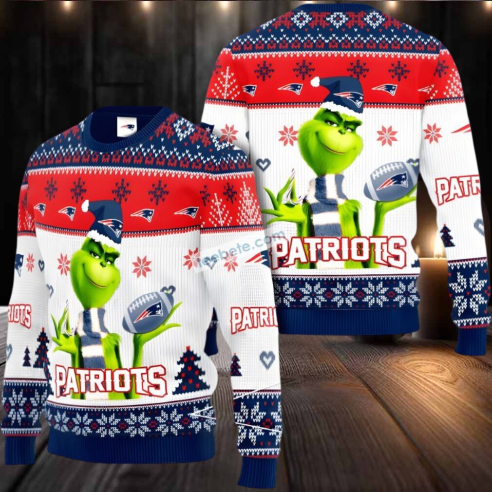 New England Patriots The Grinch Ugly Christmas Sweatshirt Womens White Blue New England Patriots The Grinch Ugly Christmas Sweatshirt Womens White Blue
