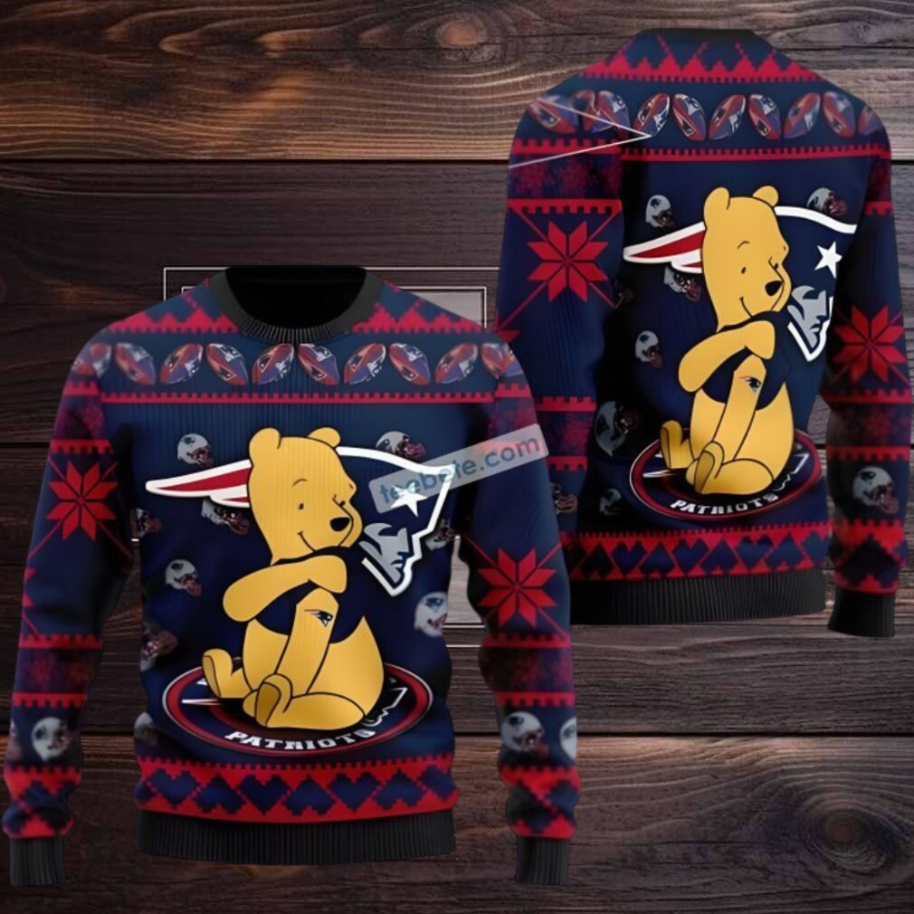 New England Patriots Winnie The Pooh Ugly Christmas Sweater Most Blue New England Patriots Winnie The Pooh Ugly Christmas Sweater Most Blue
