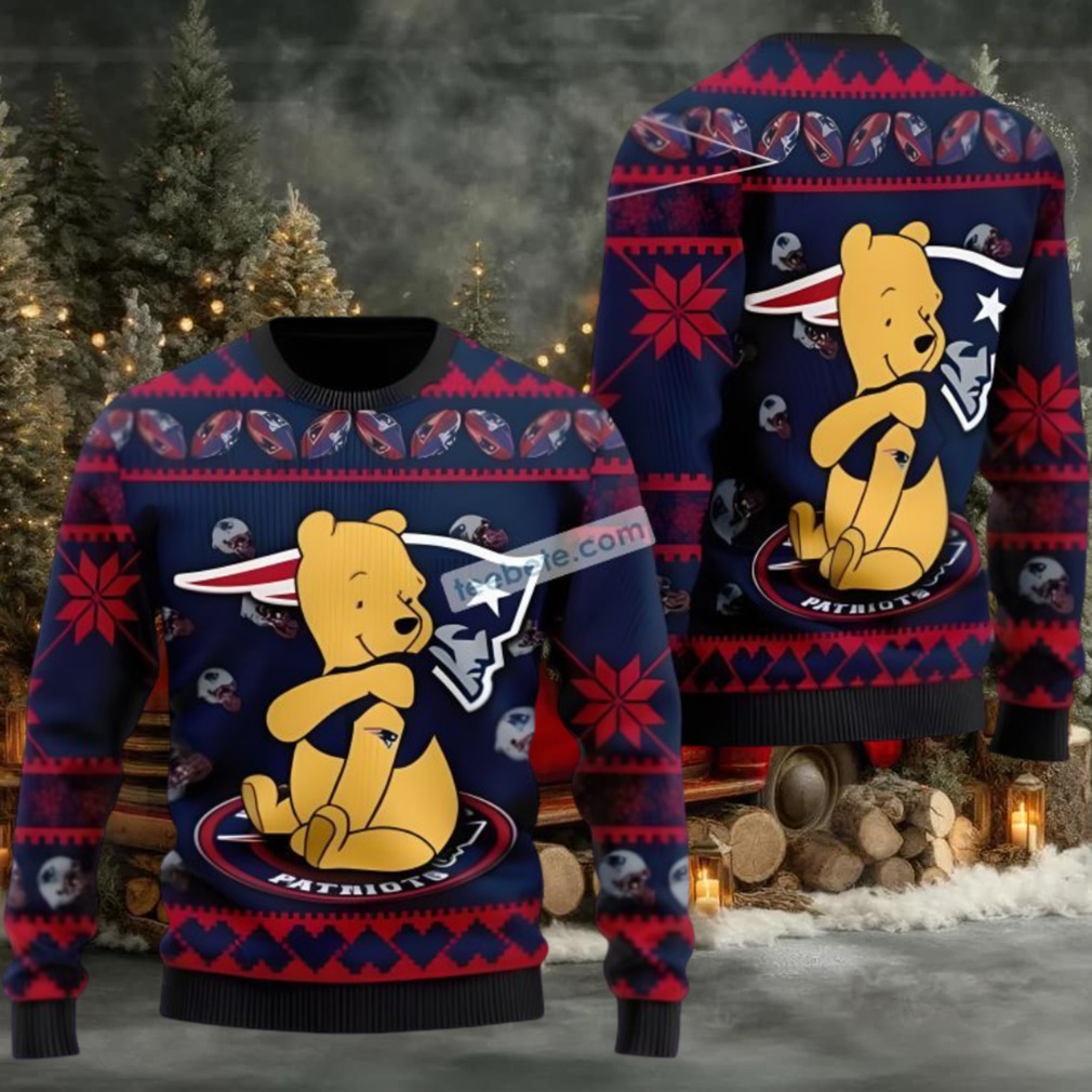 New England Patriots Winnie The Pooh Ugly Christmas Sweater Most Blue New England Patriots Winnie The Pooh Ugly Christmas Sweater Most Blue