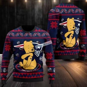 New England Patriots Winnie The Pooh Ugly Christmas Sweater Most Blue