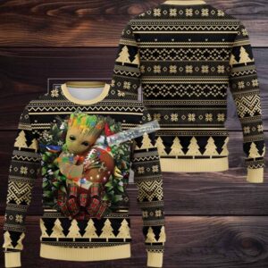 New Orleans Saints Baby Groot Hug Ugly Sweater Black Naughty