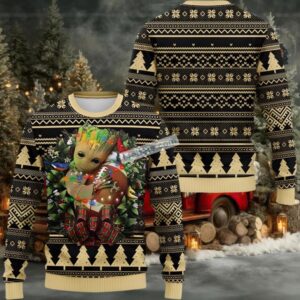 New Orleans Saints Baby Groot Hug Ugly Sweater Black Naughty