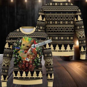 New Orleans Saints Baby Groot Hug Ugly Sweater Black Naughty