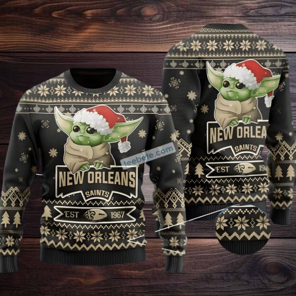 New Orleans Saints Baby Yoda Star Wars Ugly Xmas Sweater Black New Orleans Saints Baby Yoda Star Wars Ugly Xmas Sweater Black