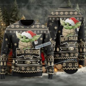 New Orleans Saints Baby Yoda Star Wars Ugly Xmas Sweater Black