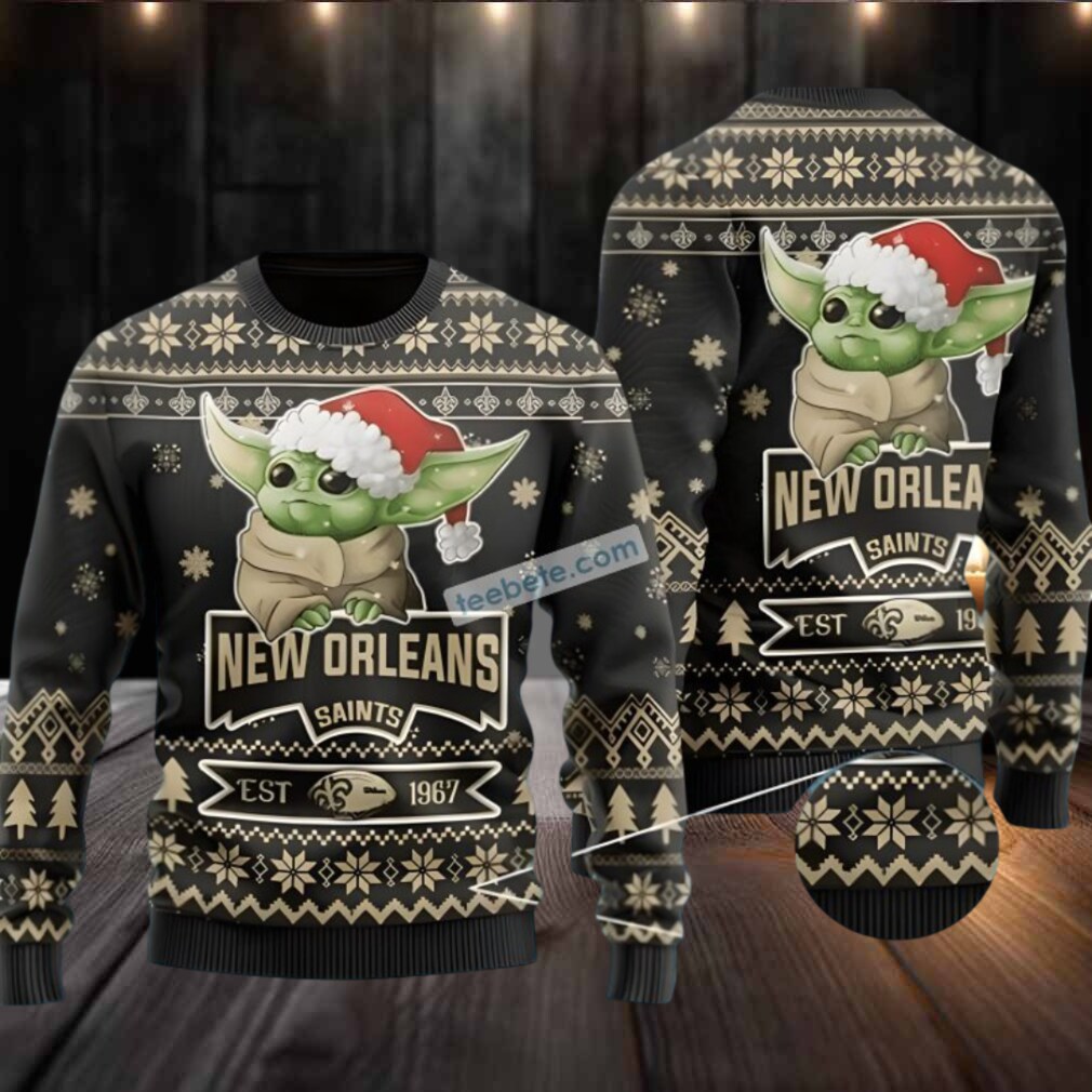 New Orleans Saints Baby Yoda Star Wars Ugly Xmas Sweater Black New Orleans Saints Baby Yoda Star Wars Ugly Xmas Sweater Black