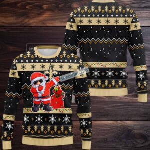 New Orleans Saints Dabbing Santa Claus Ugly Xmas Sweater Party Yellow Black
