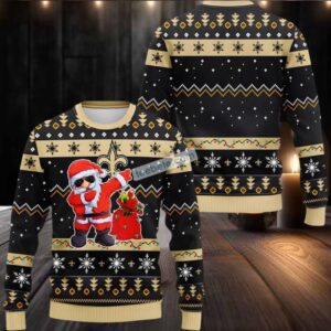 New Orleans Saints Dabbing Santa Claus Ugly Xmas Sweater Party Yellow Black
