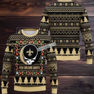 New Orleans Saints Grateful Dead Ugly Christmas Sweatshirt Black