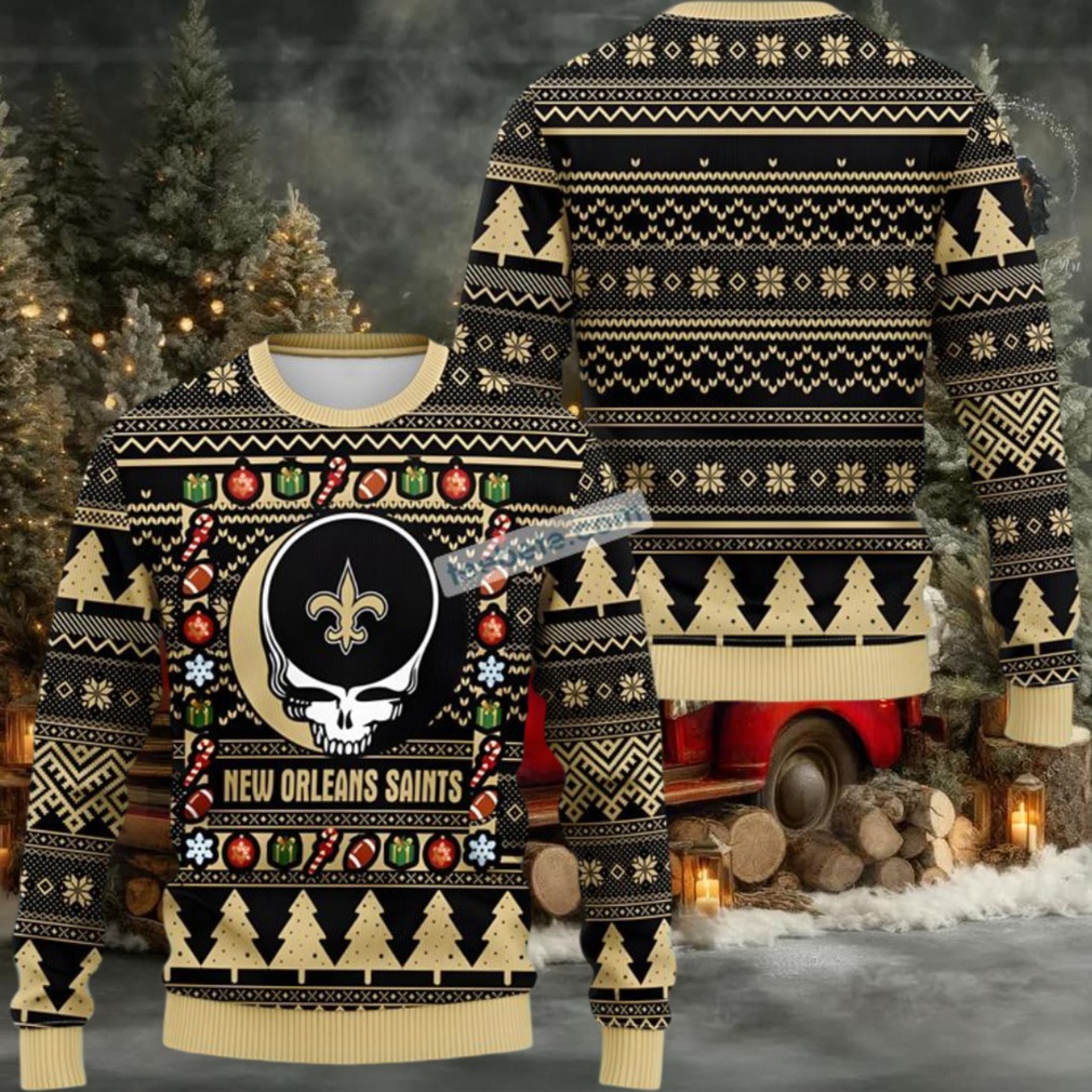 New Orleans Saints Grateful Dead Ugly Christmas Sweatshirt Black New Orleans Saints Grateful Dead Ugly Christmas Sweatshirt Black