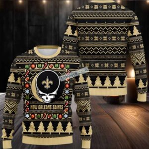 New Orleans Saints Grateful Dead Ugly Christmas Sweatshirt Black