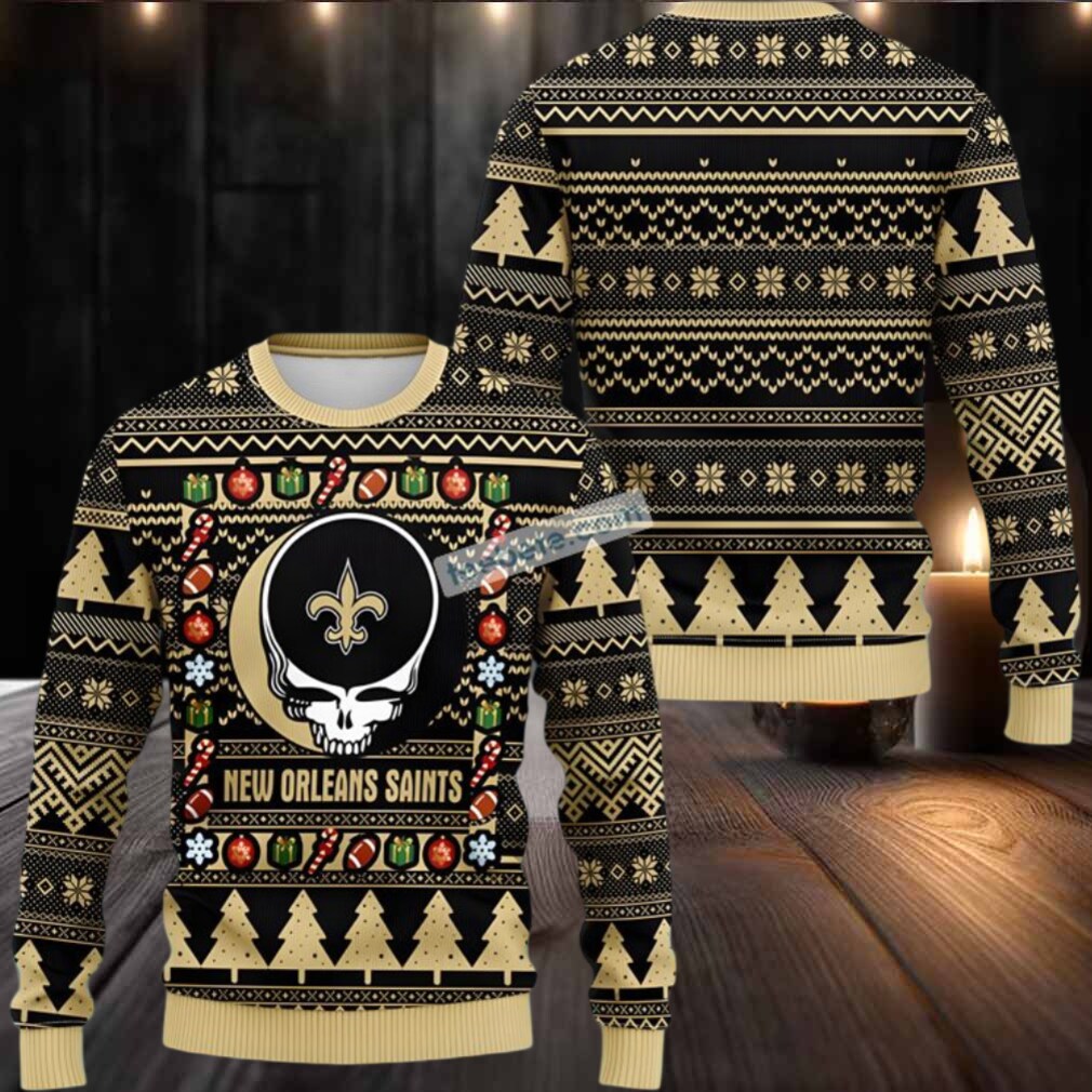 New Orleans Saints Grateful Dead Ugly Christmas Sweatshirt Black New Orleans Saints Grateful Dead Ugly Christmas Sweatshirt Black