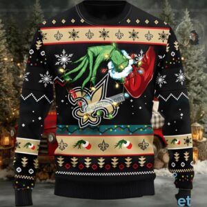 New Orleans Saints Grinch Hand Ugly Christmas Sweater Black Cute