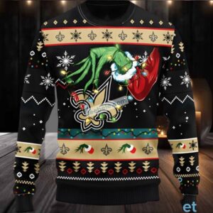 New Orleans Saints Grinch Hand Ugly Christmas Sweater Black Cute