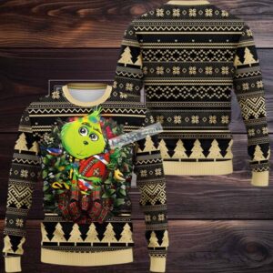 New Orleans Saints Grinch Hug Ugly Christmas Sweatshirt Womens Yellow Black