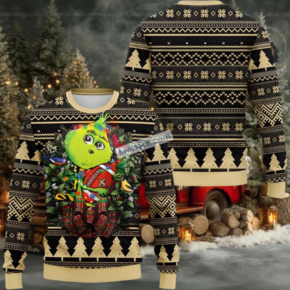 New Orleans Saints Grinch Hug Ugly Christmas Sweatshirt Womens Yellow Black New Orleans Saints Grinch Hug Ugly Christmas Sweatshirt Womens Yellow Black