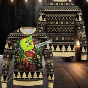 New Orleans Saints Grinch Hug Ugly Christmas Sweatshirt Womens Yellow Black