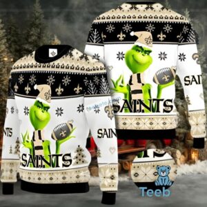 New Orleans Saints Grinch Santa Ugly Sweaters For Couples Black White