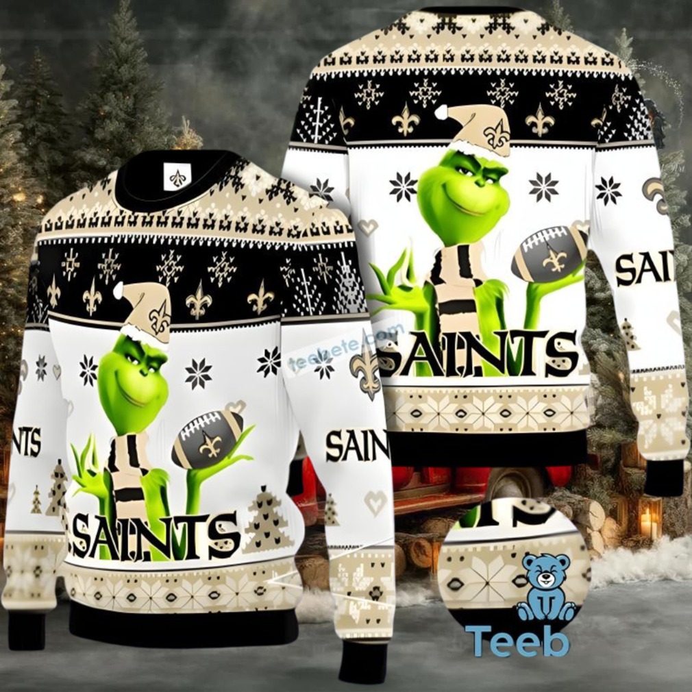 New Orleans Saints Grinch Santa Ugly Sweaters For Couples Black White New Orleans Saints Grinch Santa Ugly Sweaters For Couples Black White