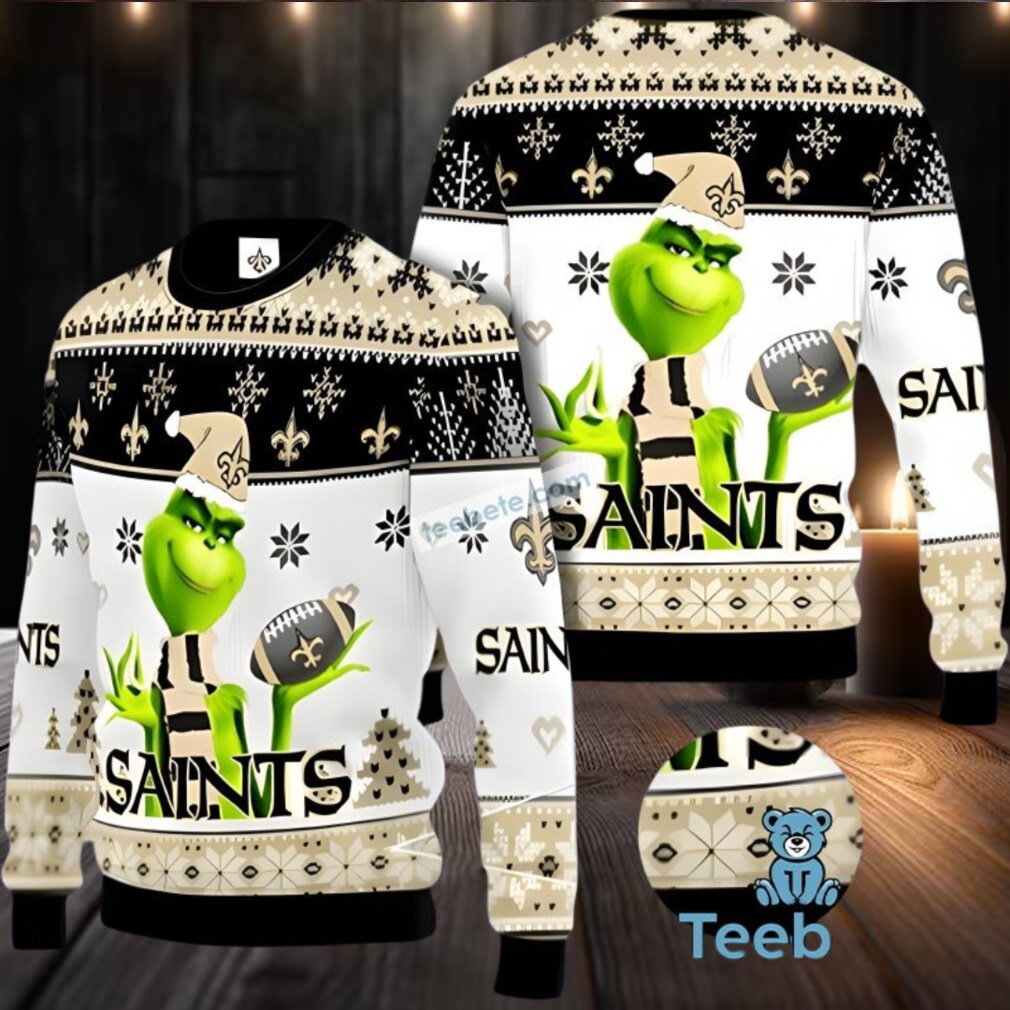 New Orleans Saints Grinch Santa Ugly Sweaters For Couples Black White New Orleans Saints Grinch Santa Ugly Sweaters For Couples Black White
