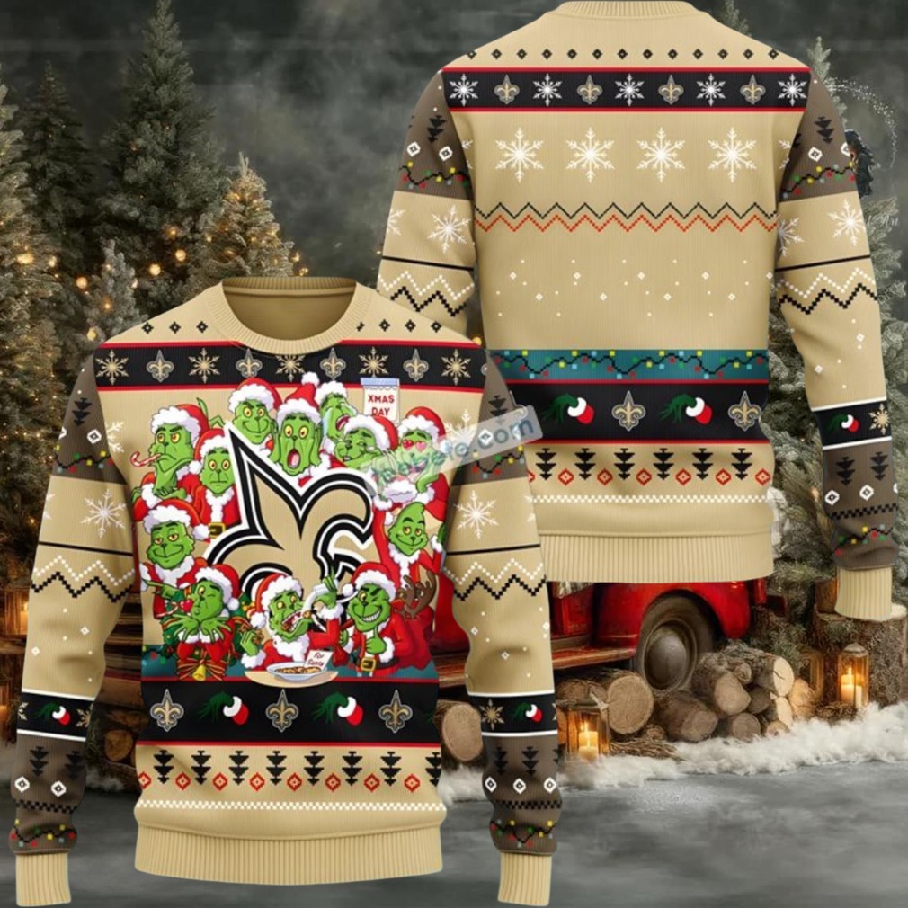 New Orleans Saints Grinch Ugly Sweaters For Couples Yellow New Orleans Saints Grinch Ugly Sweaters For Couples Yellow