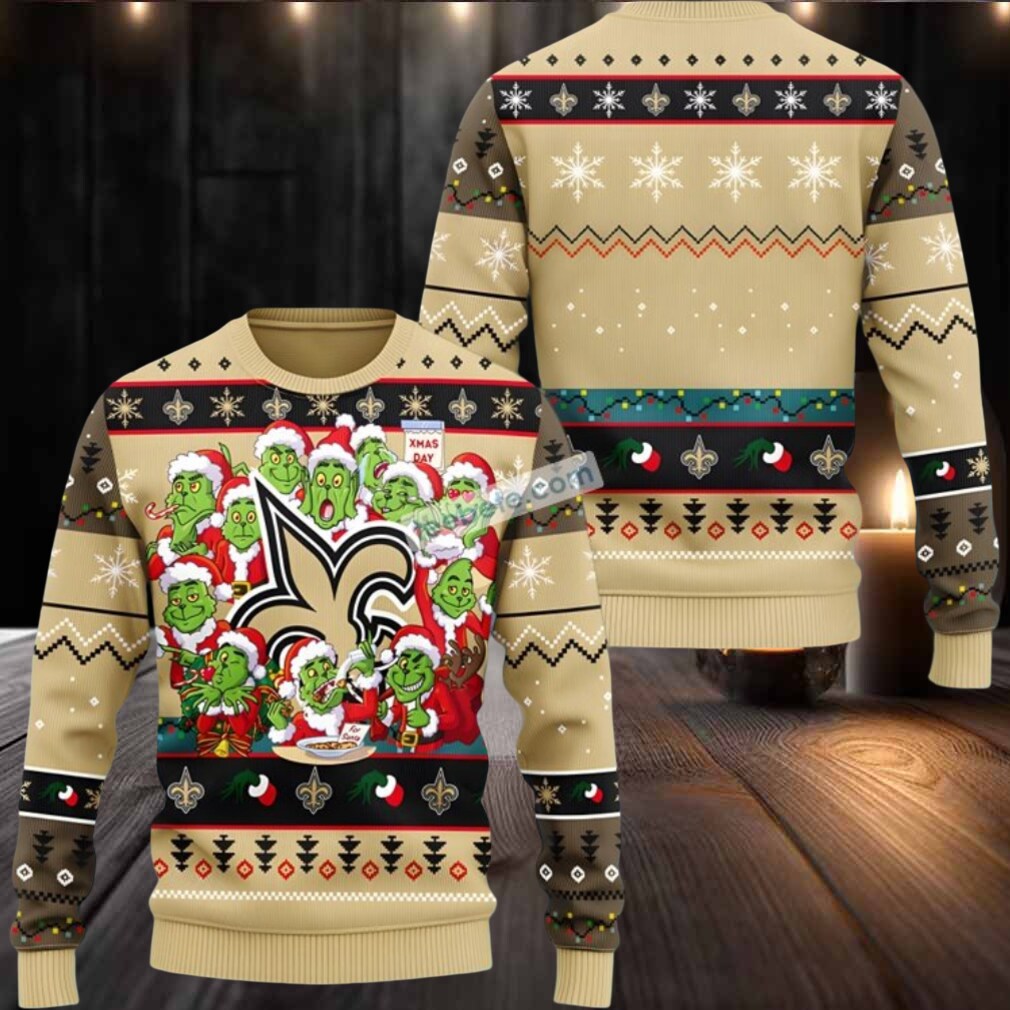 New Orleans Saints Grinch Ugly Sweaters For Couples Yellow New Orleans Saints Grinch Ugly Sweaters For Couples Yellow