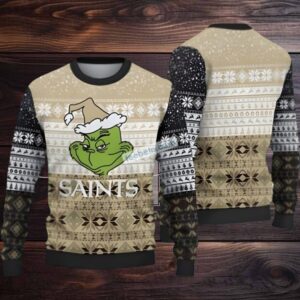New Orleans Saints Grinch Ugly Xmas Sweater Womens Yellow Black