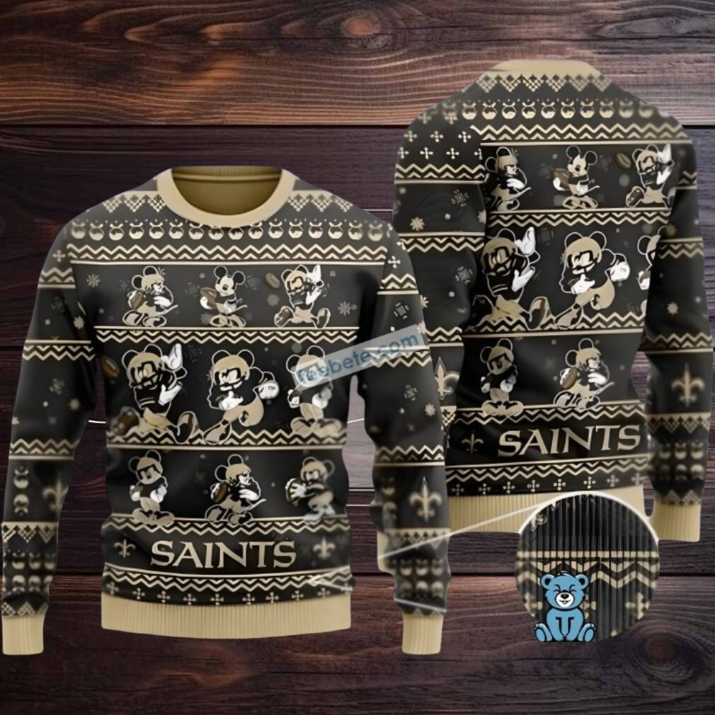 New Orleans Saints Mickey Mouse Ugly Christmas Sweater Womens Black New Orleans Saints Mickey Mouse Ugly Christmas Sweater Womens Black
