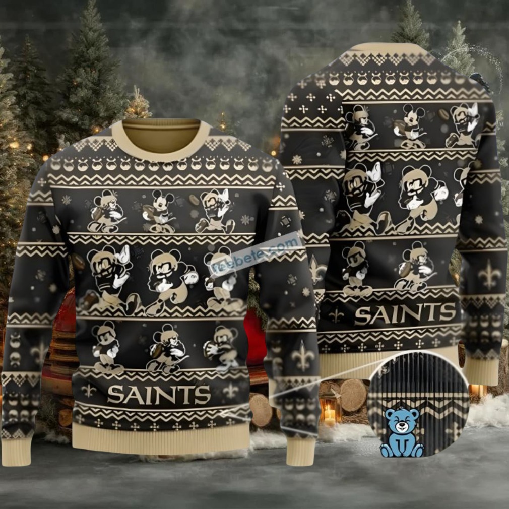 New Orleans Saints Mickey Mouse Ugly Christmas Sweater Womens Black New Orleans Saints Mickey Mouse Ugly Christmas Sweater Womens Black