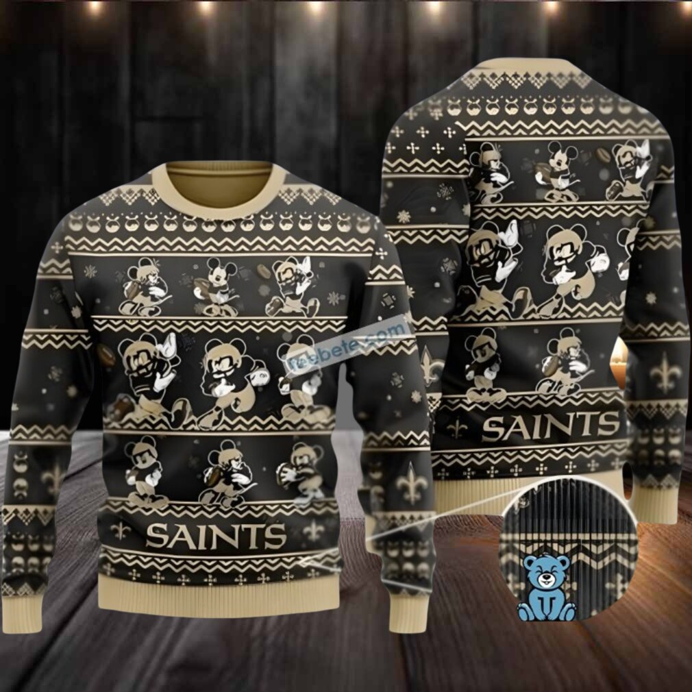 New Orleans Saints Mickey Mouse Ugly Christmas Sweater Womens Black New Orleans Saints Mickey Mouse Ugly Christmas Sweater Womens Black