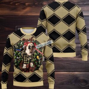 New Orleans Saints Pub Dog Xmas Ugly Christmas Sweatshirt Yellow Black