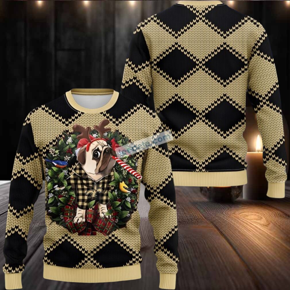 New Orleans Saints Pub Dog Xmas Ugly Christmas Sweatshirt Yellow Black New Orleans Saints Pub Dog Xmas Ugly Christmas Sweatshirt Yellow Black