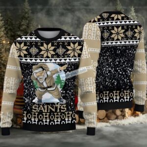 New Orleans Saints Santa Claus Ho Ho Ho Ugly Xmas Sweater Womens Yellow Black
