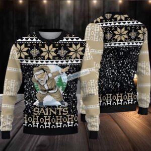New Orleans Saints Santa Claus Ho Ho Ho Ugly Xmas Sweater Womens Yellow Black