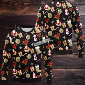 New Orleans Saints Santa Claus Snowman Ugly Christmas Sweater Black Cute