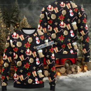 New Orleans Saints Santa Claus Snowman Ugly Christmas Sweater Black Cute