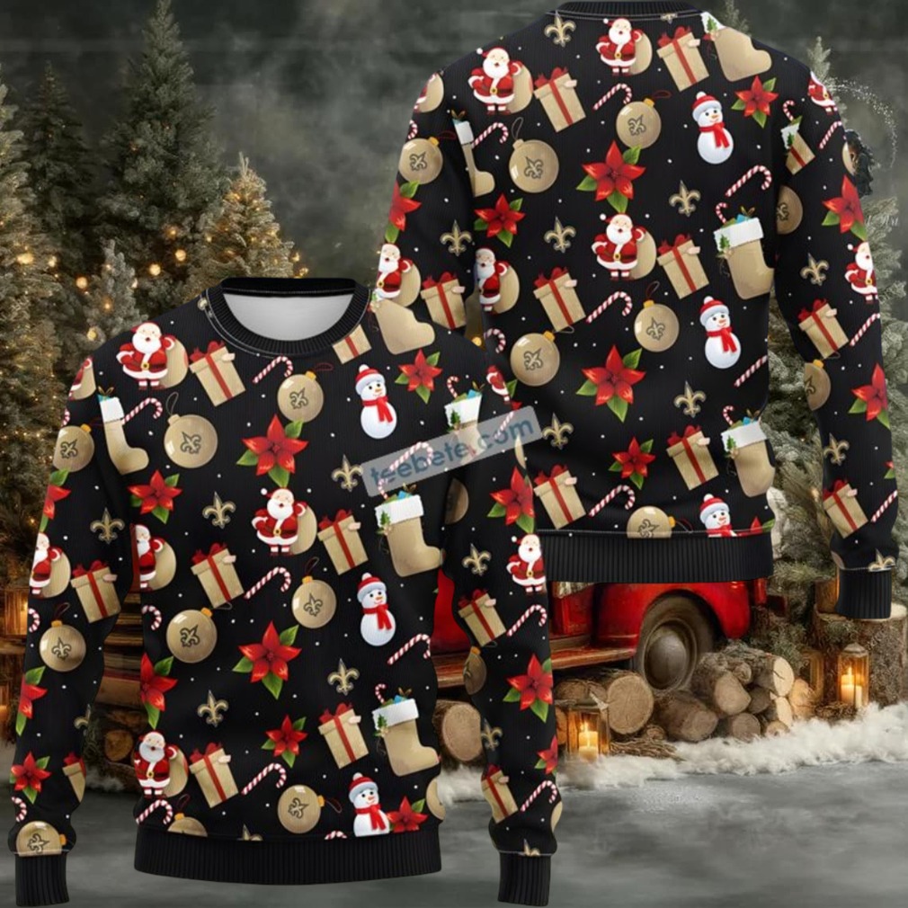 New Orleans Saints Santa Claus Snowman Ugly Christmas Sweater Black Cute New Orleans Saints Santa Claus Snowman Ugly Christmas Sweater Black Cute