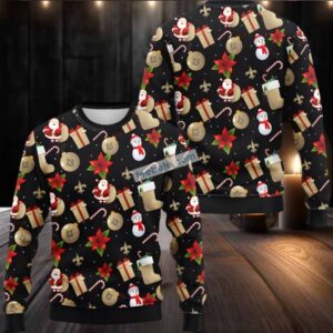 New Orleans Saints Santa Claus Snowman Ugly Christmas Sweater Black Cute