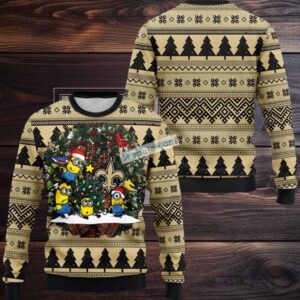 New Orleans Saints Santa Hat Minion Ugly Christmas Sweater Yellow Black Most