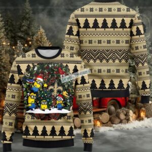 New Orleans Saints Santa Hat Minion Ugly Christmas Sweater Yellow Black Most