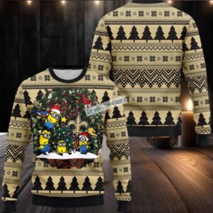 New Orleans Saints Santa Hat Minion Ugly Christmas Sweater Yellow Black Most